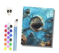 HONGPZH Paint by Numbers for Adults and Beginner Painting by Number Kits On Canvas Without Frame Color Oil Painting Acrylic Paints 40x50cm A Group of Sharks in the deep sea