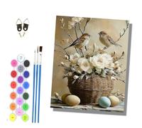 HONGPZH Paint by Numbers for Adults and Beginner Painting by Number Kits On Canvas Without Frame Color Oil Painting Acrylic Paints Home Wall Decor 40x50cm Two Sparrows in the Basket