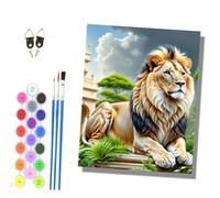 HONGPZH Paint by Numbers for Adults and Beginner Painting by Number Kits On Canvas Without Frame Color Oil Painting Acrylic Paints Wall Decor 40x50cm Lions Lie in Front of the Palace
