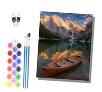 HONGPZH Paint by Numbers for Adults and Beginner Painting by Number Kits On Canvas Without Frame Color Oil Painting Acrylic Paints 40x50cm Mountain and Lake, People and Wooden Boat