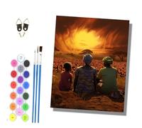 HONGPZH Paint by Numbers for Adults and Beginner Painting by Number Kits On Canvas Without Frame Color Oil Painting Acrylic Paints 40x50cm Three People Enjoy the Sunset Over a sea of Flowers