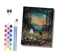 HONGPZH Paint by Numbers for Adults and Beginner Painting by Number Kits On Canvas Without Frame Color Oil Painting Acrylic Paints Wall Decor 40x50cm Ghosts and Cats in a sea of Flowers