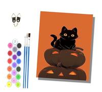 HONGPZH Paint by Numbers for Adults and Beginner Painting by Number Kits On Canvas Without Frame Color Acrylic Paints Home Wall Decor 40x50cm/16x20in The Black cat sat on a Pile of Pumpkins
