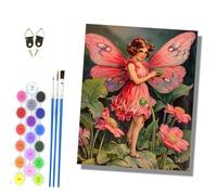 HONGPZH Paint by Numbers for Adults and Beginner Painting by Number Kits On Canvas Without Frame Color Acrylic Paints Home Wall Decor 40x50cm/16x20in Pink-Winged Fairy in the Flower Garden