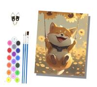 HONGPZH Paint by Numbers for Adults and Beginner Painting by Number Kits On Canvas Without Frame Color Oil Painting Acrylic Paints Home Wall Decor 40x50cm Sunflower Garden Shiba Inu on a Swing
