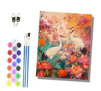 HONGPZH Paint by Numbers for Adults and Beginner Painting by Number Kits On Canvas Without Frame Color Oil Painting Acrylic Paints Wall Decor 40x50cm Red-Crowned Cranes in the Flower Bushes