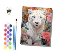 HONGPZH Paint by Numbers for Adults and Beginner Painting by Number Kits On Canvas Without Frame Color Acrylic Paints Home Wall Decor 40x50cm/16x20in White Tiger in the Flower Garden