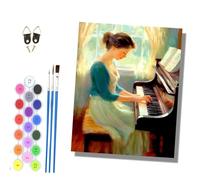 HONGPZH Paint by Numbers for Adults and Beginner Painting by Number Kits On Canvas Without Frame Color Acrylic Paints Home Wall Decor 40x50cm/16x20in The Woman Playing the Piano by the Window