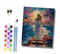 HONGPZH Paint by Numbers for Adults and Beginner Painting by Number Kits On Canvas Without Frame Color Acrylic Paints Home Wall Decor 40x50cm/16x20in The Girl by the sea