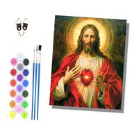 HONGPZH Paint by Numbers for Adults and Beginner Painting by Number Kits On Canvas Without Frame DIY Color Oil Painting Acrylic Paints Home Wall Decor 40x50cm/16x20in Jesus' Heart Shines