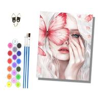 HONGPZH Paint by Numbers for Adults and Beginner Painting by Number Kits On Canvas Without Frame DIY Color Oil Painting Acrylic Paints Home Wall Decor 40x50cm/16x20in Mysterious White-haired Woman