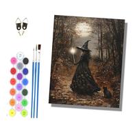HONGPZH Paint by Numbers for Adults and Beginner Painting by Number Kits On Canvas Without Frame Painting Acrylic Paints Home Wall Decor 40x50cm/16x20in The Witch's Black Cat Back View