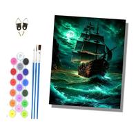 HONGPZH Paint by Numbers for Adults and Beginner Painting by Number Kits On Canvas Without Frame Painting Acrylic Paints Home Wall Decor 40x50cm/16x20in Sailing Ships Under the Moonlight