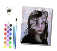HONGPZH Paint by Numbers for Adults and Beginner Painting by Number Kits On Canvas Without Frame Painting Acrylic Paints Home Wall Decor 40x50cm/16x20in Girl with Architectural Features