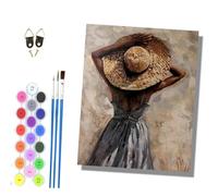 HONGPZH Paint by Numbers for Adults and Beginner Painting by Number Kits On Canvas Without Frame Painting Acrylic Paints Home Wall Decor 40x50cm/16x20in Back View of the Girl in the hat