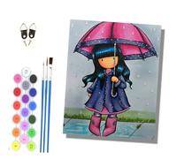 HONGPZH Paint by Numbers for Adults and Beginner Painting by Number Kits On Canvas Without Frame Painting Acrylic Paints Home Wall Decor 40x50cm/16x20in Girl Holding an Umbrella in the rain
