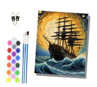 HONGPZH Paint by Numbers for Adults and Beginner Painting by Number with Frame Oil Paintings on Canvas House Wall Decor 16x20in Sailing Ship Under the Moonlight