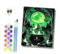 HONGPZH Paint by Numbers for Adults and Beginner Painting by Number with Frame Oil Paintings on Canvas House Wall Decor 16x20in Halloween Ghost Pot