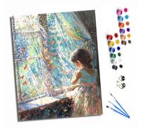 HONGPZH Paint by Numbers for Adults and Beginner Painting by Number with Frame Oil Paintings on Canvas House Wall Decor 16x20in Butterfly Curtain Girl