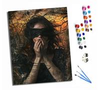 HONGPZH Paint by Numbers for Adults and Beginner Painting by Number with Frame Oil Paintings on Canvas House Wall Decor 16x20in Belleza tatuada con Los ojos vendados