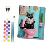 HONGPZH Paint by Numbers for Adults and Beginner Painting by Number Without Frame Oil Paintings on Canvas House Wall Decor 16x20in The Black Cat Reading the Newspaper on the Toilet - Part 3