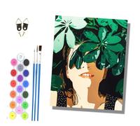 HONGPZH Paint by Numbers for Adults and Beginner Painting by Number Without Frame Oil Paintings on Canvas House Wall Decor 16x20in Green Plants Blocking the Girl's Eyes