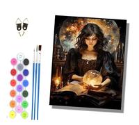 HONGPZH Paint by Numbers for Adults and Beginner Painting by Number Without Frame Oil Paintings on Canvas House Wall Decor 16x20in The Witch and the Crystal Ball