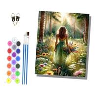 HONGPZH Paint by Numbers for Adults and Beginner Painting by Number Without Frame Oil Paintings on Canvas House Wall Decor 16x20in Girl Holding Flowers in the Woods
