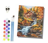 HONGPZH Paint by Numbers for Adults and Beginner Painting by Number Without Frame Oil Paintings on Canvas House Wall Decor 16x20in Autumn Cabin in the Woods