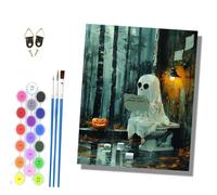 HONGPZH Paint by Numbers for Adults and Beginner Painting by Number Without Frame Oil Paintings on Canvas House Wall Decor 16x20in A Ghost Sits on the Toilet Reading a Newspaper