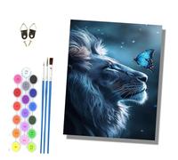 HONGPZH Paint by Numbers for Adults and Beginner Painting by Number Without Frame Oil Paintings on Canvas House Wall Decor 16x20in Lion's View of Blue Butterfly