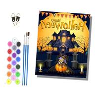 HONGPZH Paint by Numbers for Adults and Beginner Painting by Number Without Frame Oil Paintings on Canvas House Wall Decor 16x20in Little Witch in Front of the Halloween House