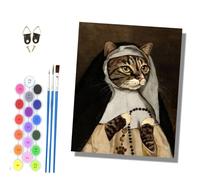 HONGPZH Paint by Numbers for Adults and Beginner Painting by Number Without Frame Oil Paintings on Canvas House Wall Decor 16x20in Cat Dressed as a Nun