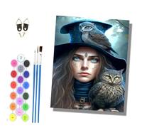 HONGPZH Paint by Numbers for Adults and Beginner Painting by Number Without Frame Oil Paintings on Canvas House Wall Decor 16x20in The Witch and the Owl
