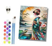 HONGPZH Paint by Numbers for Adults and Beginner Painting by Number Without Frame Oil Paintings on Canvas House Wall Decor 16x20in Geisha in Green Robes Watching Birds
