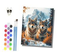 HONGPZH Paint by Numbers for Adults and Beginner Painting by Number Without Frame Oil Paintings on Canvas House Wall Decor 16x20in Two Wolves Under the Snow Mountain