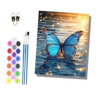 HONGPZH Paint by Numbers for Adults and Beginner Painting by Number Without Frame Oil Paintings on Canvas House Wall Decor 16x20in Blue Butterfly Playing in the Water
