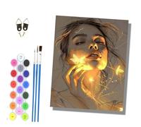 HONGPZH Paint by Numbers for Adults and Beginner Painting by Number Without Frame Oil Paintings on Canvas House Wall Decor 16x20in Golden Butterfly Girl