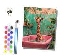 HONGPZH Paint by Numbers for Adults and by Number Kits On Canvas Without Frame Painting Acrylic Paints Home Wall Decor 40x50cm/16x20in Giraffe Soaking in Pink Bathtub
