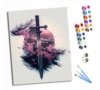 HONGPZH Paint by Numbers for Adults Painting by Numbers for Adults Canvas Kits Paint by Number Crafts Kits for Relax and De-Stress Gift Home Decoration 16x20 inch Espada samurái japonesa