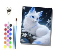 HONGPZH Paint by Numbers for Adults Painting by Numbers for Adults Canvas Kits Paint by Number Crafts Kits for Gift Home Decoration 16x20 inch Stardust White Fox
