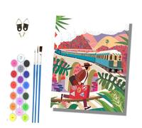 HONGPZH Paint by Numbers for Adults Painting by Numbers for Adults Canvas Kits Paint by Number Crafts Kits for Gift Home Decoration 16x20 inch The Traveling man Chasing the Train