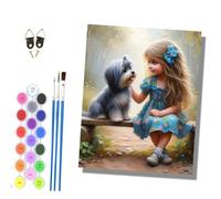 HONGPZH Paint by Numbers for Adults Painting by Numbers for Adults Canvas Kits Paint by Number Crafts Kits for Relax and De-Stress 16x20 inch Cute Kids and Dogs in the Woods