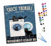 HONGPZH Paint by Numbers for Adults Painting by Numbers for Adults Canvas Kits Paint by Number Crafts Kits for Relax and De-Stress Gift Home Decoration 16x20 inch Gato Negro en el lavadero