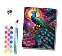 HONGPZH Paint by Numbers for Adults Painting by Numbers for Adults Canvas Kits Paint by Number Crafts Kits for Relax and De-Stress 16x20 inch Blue Peacock Perching on Gold