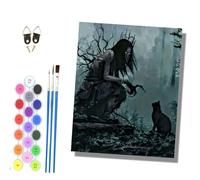 HONGPZH Paint by Numbers for Adults Painting by Numbers for Adults Canvas Kits Paint by Number Crafts Kits for Relax and De-Stress 16x20 inch The Strange Man in the Woods and the Black Cat