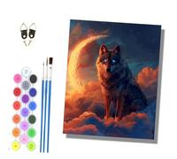 HONGPZH Paint by Numbers for Adults Painting by Numbers for Adults Canvas Kits Paint by Number Gift Home Decoration 16x20 inch Blue-Eyed Wolf Under the Moon