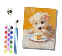 HONGPZH Paint by Numbers for Adults Painting by Numbers for Adults DIY Canvas Kits Paint by Number Crafts Kits for Relax and De-Stress Gift Home Decoration 16x20 inch Colorful Puppy Cake