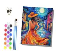 HONGPZH Paint by Numbers Kits for Adults Painting Kits for Beginners Canvas Acrylic Pigment Drawing Paintwork for Home Wall Decor 16x20in with Frame A Woman Strolling in the Moonlight