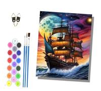 HONGPZH Paint by Numbers Kits for Adults Painting Kits for Beginners Canvas Acrylic Pigment Drawing Paintwork for Home Wall Decor 16x20in with Frame Sailing Ships Under the Moonlight - 2